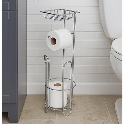 Home Mart Goods Silver Toilet Paper Holder Stand With Phone/Wipes Shelf - 20" Tall