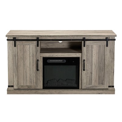 Sliding Doors Electric Fireplace TV Stand for TVs up to 60" Antique Gray Oak - Home Essentials: MDF & Nickel Hardware, Cable Management