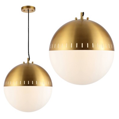 15.75" Adjustable Iron and Glass Remy Art Deco Mid Century Globe LED Pendant Brass and Gold - Jonathan Y: UL Listed, Frosted Glass