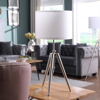 34.25" x 29.25" Mid-Century Adjustable Tripod Metal Table Lamp Chrome/Silver - Ore International