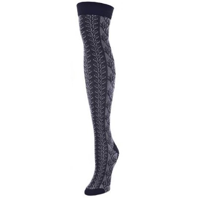 Memoi Leaf Vine Cotton Blend Over the Knee Sock