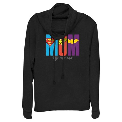 Junior's Women DC Super Hero Girls Hero Mom Cowl Neck Sweatshirt