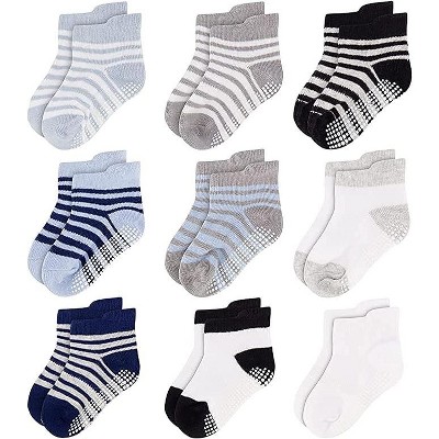 Rising Star Infant Boys Baby Socks, Non Slip Grip Ankle Socks for Baby's Ages 6-24 Months (Black/Gray/Blue)