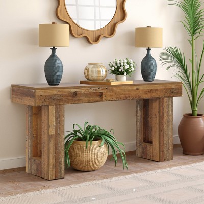 MAYEERTY Wooden Console Table, Farmhouse 2-Tier Sofa Table Entryway Table