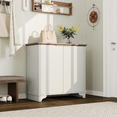 Farmhouse Small Sideboard Buffet Cabinet - Wooden Kitchen Storage with 2 Doors & Adjustable Shelf, Space-Saving Coffee Bar Station