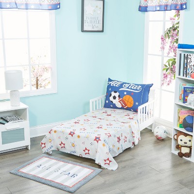 Everyday Kids 3-Piece Toddler Bedding Set - Jungle Sports - Soft 100% Cotton Percale Fitted Sheet, Flat Sheet & Pillowcase for Boys