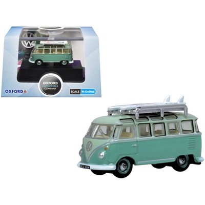 Volkswagen T1 Samba Bus RHD Green Two-Tone with Surfboards on Roof Rack 1/148 (N) Scale Diecast Model Car by Oxford Diecast