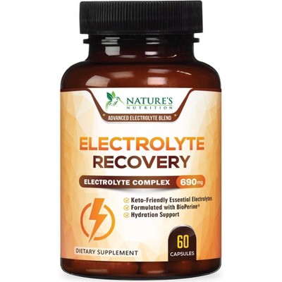 Daily Electrolyte Replenisher Tablets, 9 Essential Electrolytes & Minerals Hydration Supplement, Salt Tablet - 60 Tablets By Nature's Nutrition
