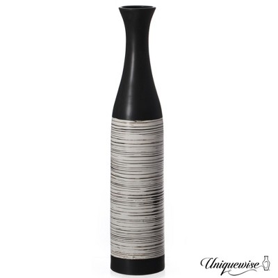 Uniquewise  Handcrafted Black and White Waterproof Ceramic Floor Vase - Neat Classic Bottle Shaped Vase, Freestanding Design