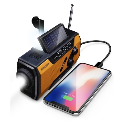FosPower Solar Hand Crank Emergency Radio with Flashlight Cell Phone Charger, AM/FM/NOAA Weather Radio Power Bank, IPX3 SOS Alarm Reading Lamp