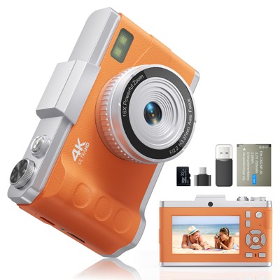 HONGGE 64MP Digital Camera with 4K Video, 16X Zoom, Flip Screen, Autofocus, and Type-C Fast Charging