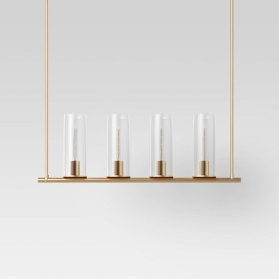 Lyndon Linear Chandelier Brass - Threshold™: 4-Light, Glass Cylinder Shades, Metal Body, ETL Listed