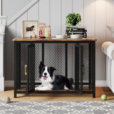 Dog Crate, 47x31 Inch Heavy Duty Metal Kennel - Multi-Purpose Furniture Style with Storage & Top Opening for Medium/Large Pets