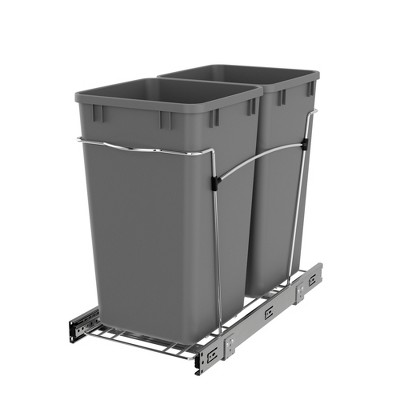 Rev-A-Shelf RV-15KD Series Double 27 Quart Sliding Pull-Out Waste Container for Base Kitchen Cabinet