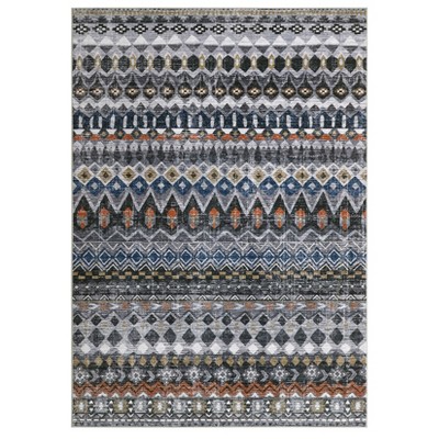 Washable Vintage Printed Rug Non Slip Low Pile Rug Soft Throw Floor Cover Foldable Indoor Carpet for Living Room Bedroom,Grey/8'x10'
