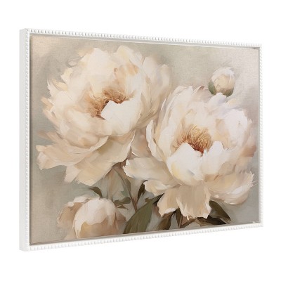 Kate & Laurel All Things Decor 31.5"x41.5" Sylvie Beaded Painterly Peonies Framed Canvas by The Creative Bunch Studio White