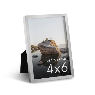 Haus and Hues Premium Brushed Metal Single Picture Frame with Real Glass