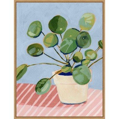 18" x 24" Plant on Pink I by Victoria Borges Framed Wall Canvas - Amanti Art: Modern Lithograph, Sawtooth Back Mount