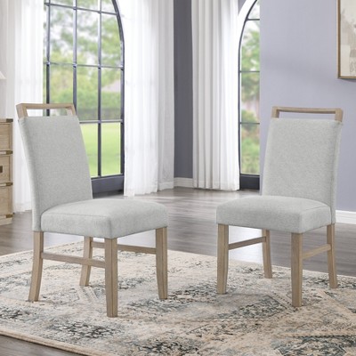 Roundhill Furniture Zelalle Upholstered Dining Chairs, Light Gray Fabric with Rubberwood Legs, Set of 2