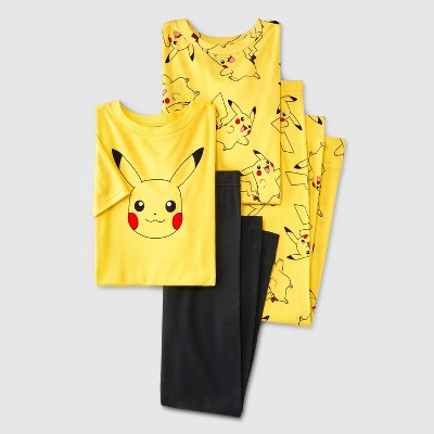 Boys' Pokémon Pikachu 4pc Tight Fit Cotton Short Sleeve Pajama Set - Yellow