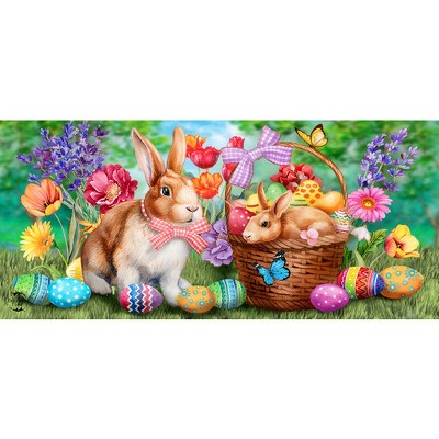 Briarwood Lane Bunnies and Basket Easter Mini Mat 22x10 Indoor Outdoor For Easter Doormat