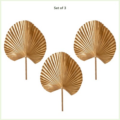 Nearly Natural 40-in Artificial Golden Ruffled Fan Palm Stems, Set of 3