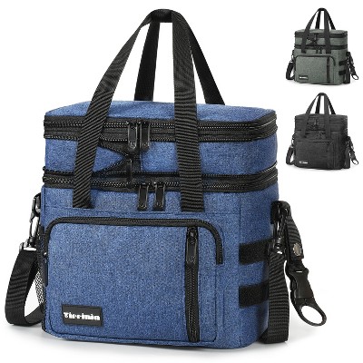 Tirrinia Large Lunch Bag for Mens, Insulated Dual Compartment Leakproof Lunch Box, Reusable Lunch Cooler Tote with Shoulder Strap