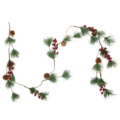 Northlight Pre-Lit LED Battery Operated Pine and Berry Christmas Garland - 6.5' - Warm White