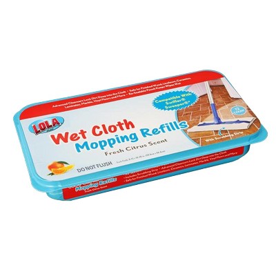 Lola Products Wet Mopping Pad Refills, Swiffer Sweeper Compatible w/ Scrubbing Strip, Fresh Citrus Scent, 12 Count