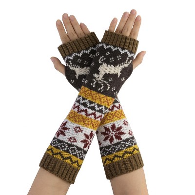 Allegra K Women's Winter Fingerless Thumbhole Elbow Length Knitted Gloves Arm Warmer
