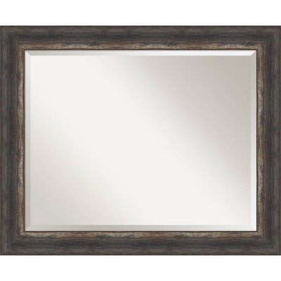 33" x 27" Bark Rustic Char Framed Wall Mirror Brown - Amanti Art