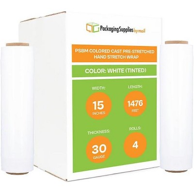 PSBM 4 Rolls White 15 in. x 1476 Ft. 30 Gauge Pre-Stretch Cast Hand Pallet Wrap