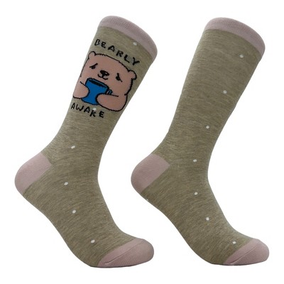 Crazy Dog Women's Bearly Awake Socks Funny Cute Sleepy Bear Tired Joke Footwear