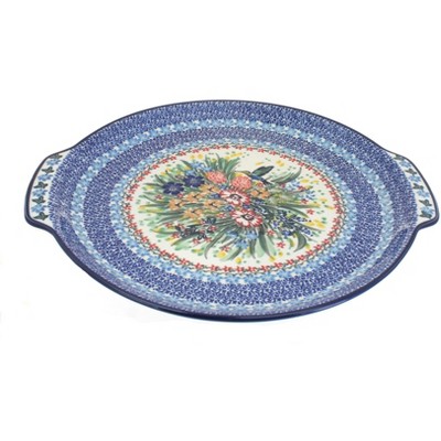 Blue Rose Polish Pottery 151 Ceramika Artystyczna Round Serving Tray with Handles