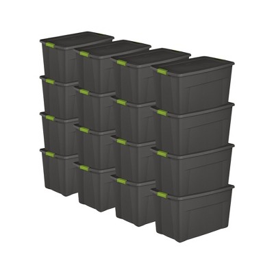 Sterilite Stackable 35 Gallon Storage Tote Box with Latching Container Lid for Home and Garage Space Saving Organization, Gray