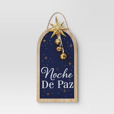 'Noche de Paz' with Metal Star and Bells Christmas Wood Wall Décor - Wondershop™: Vertical Hang