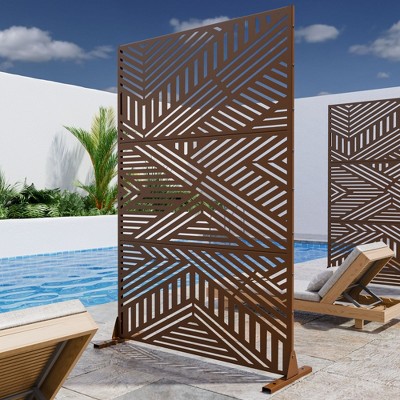 PexFix 72 in. H x 47 in. W Outdoor Metal Privacy Screen Garden Fence Stripe Pattern Wall Applique in Brown
