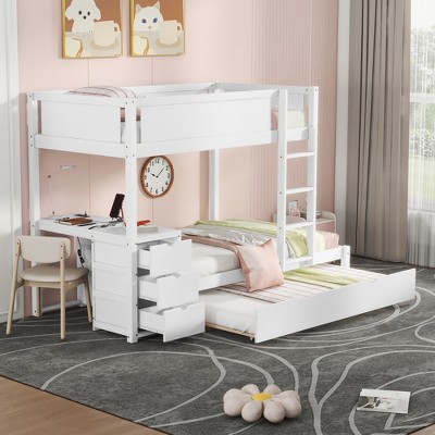 Merax Modern Twin-Over-Twin Bunk Bed with Built-In Desk, Trundle, Storage Drawers, and USB Ports
