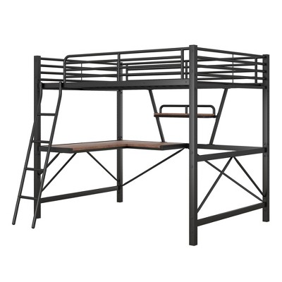 NicBex Metal Loft Bed  Twin/Full Size with Built-in Desk and Shelf,Loft Bed Frame for Kids Teens Adults