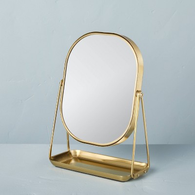 Brass Vanity Flip Mirror with Tray - Hearth & Hand™ with Magnolia: Swivel, 3X Magnification, Rectangular