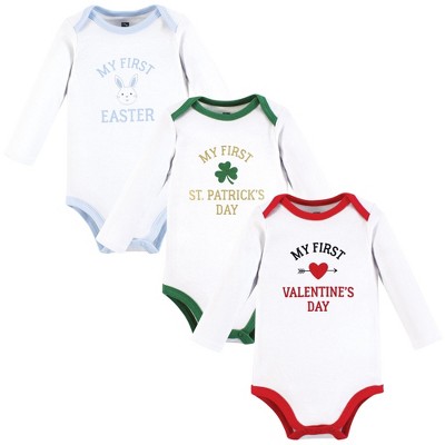 Hudson Baby Infant Boy Cotton Long-Sleeve Bodysuits, Boy First Valentine Easter