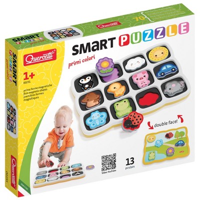Quercetti Smart Puzzle First Colors 13pc Double-Sided Magnetic,Animal & Car