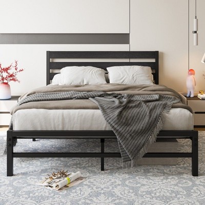 CAVINAS Bed Frame with Rustic Vintage Wood Headboard for Bedroom,Platform Bed with Metal Slats Support,No Box Spring Needed