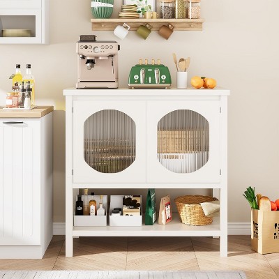 GustoWave Modern Console Table Storage Cabinet With 2 Reeded Glass Doors, Buffet Cabinet With Storage Shelf, Coffee Bar Cabinet