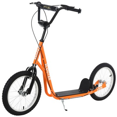 Aosom Youth Scooter Kick Scooter for Kids 5+ with Adjustable Handlebar Front and Rear Dual Brakes Inflatable 16" Wheels