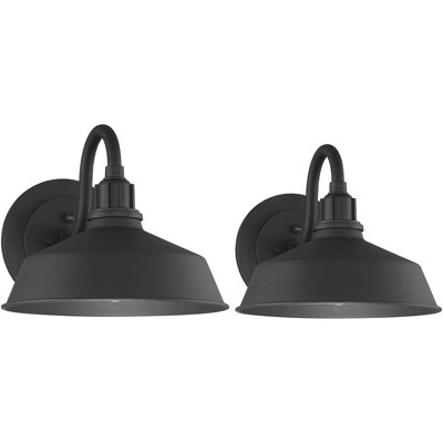Franklin Iron Works Arnett Rustic Industrial Farmhouse Outdoor Barn Light Fixtures Set of 2 Black Dusk to Dawn Gooseneck 10 1/2" for Exterior Deck
