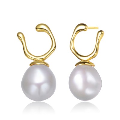 Guili Sterling Silver Gold Plated Hook Earrings with Freshwater Pearls, a versatile design for elevating outfits on any occasions.
