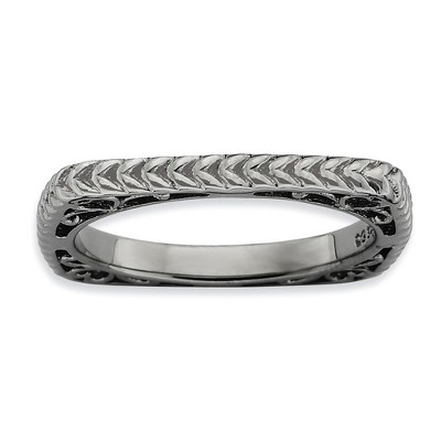 Black Bow Jewelry Stackable Black Plated Silver Square Wheat Band