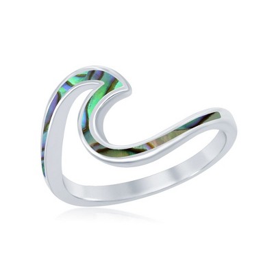 Bella Silver Sterling Silver Abalone Wave Design Ring - Available Sizes:  6 ,  5 ,  9 ,  8 ,  7