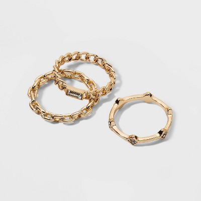 Frozen Chain and Cubic Zirconia Ring Set 3pc - A New Day™ Gold